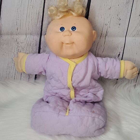Vintage Other - Vintage 1983 Cabbage Patch Blonde Blue Eyes Preemie Plush Doll With Clothes